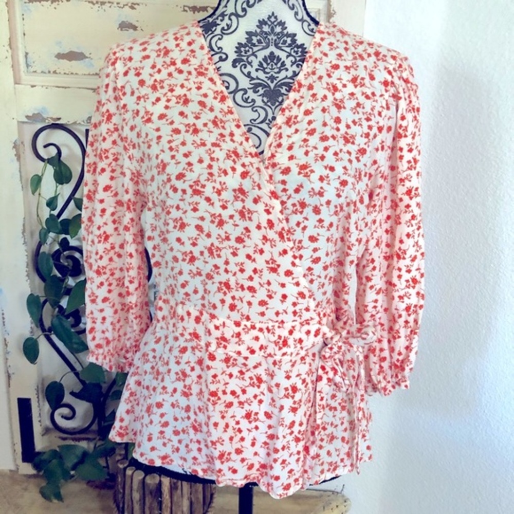 Sophie rue orange & cream floral wrap blouse